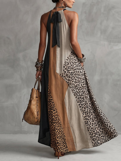 Soraya | Maxi abito asimmetrico con color block a contrasto e stampa leopardata
