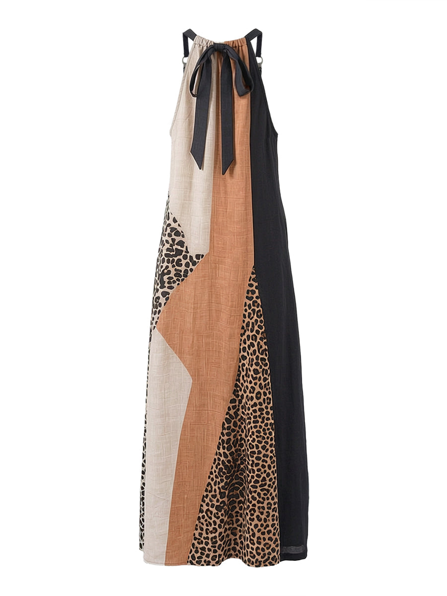 Soraya | Maxi abito asimmetrico con color block a contrasto e stampa leopardata