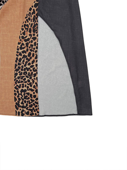 Soraya | Maxi abito asimmetrico con color block a contrasto e stampa leopardata