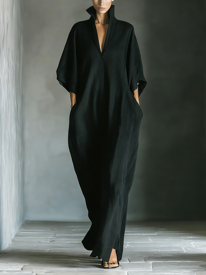 Costanza - Maxi abito nero con maniche a kimono e scollo a V